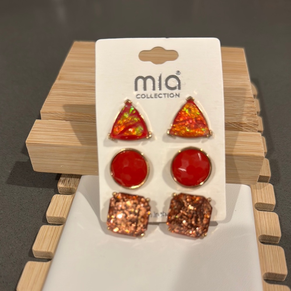MIA Collection Pink, Red and Orange 3 Earrings Set - Picture 3 of 4